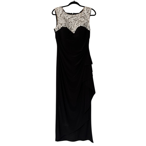 alex evenings black and white dress Alex Evenings Petite Long Empire Waist Bolero Jacket Dress with Side Ruched Skirt Black & White / 6P main image 1